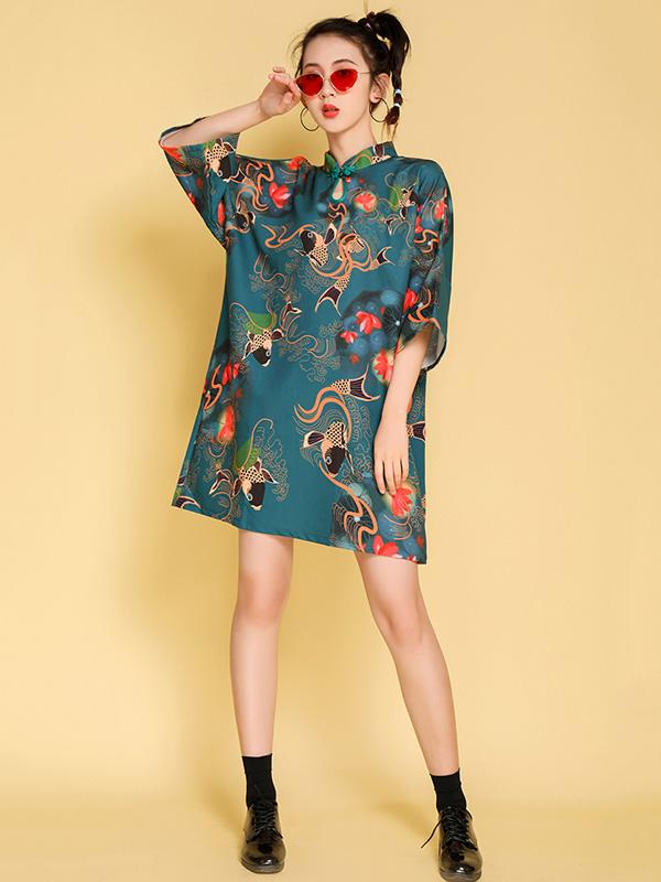 Artistic Retro Printed Short Cheongsams - Image 2