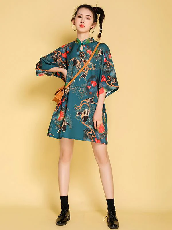 Artistic Retro Printed Short Cheongsams - Image 3