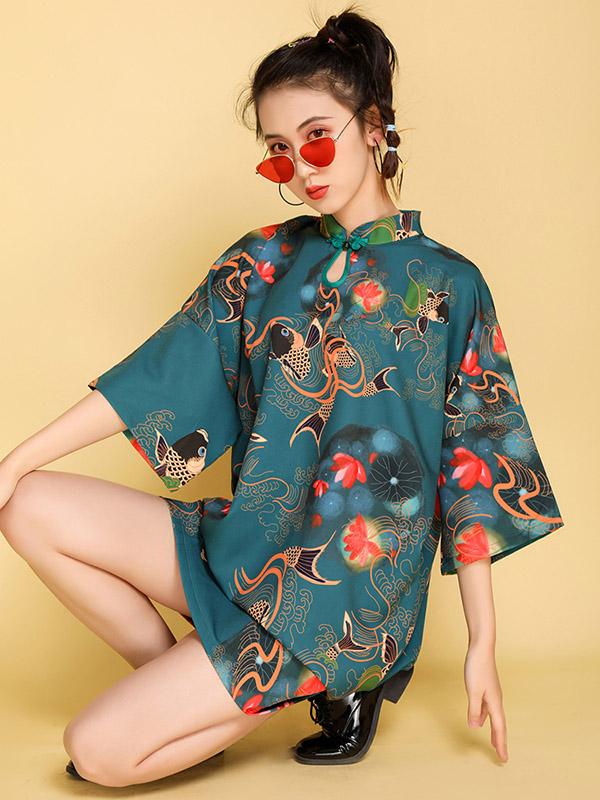 Artistic Retro Printed Short Cheongsams - Image 9