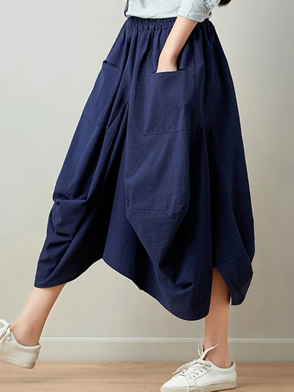 Artistic Retro Ramie Cotton 6 Colors Loose Irregular Elasticity Skirt - Image 10