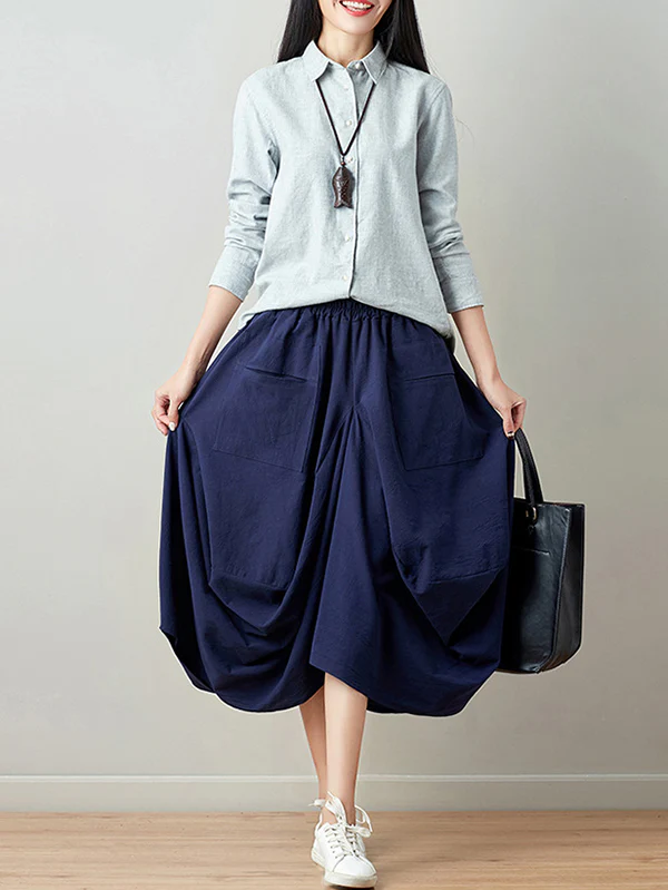 Artistic Retro Ramie Cotton 6 Colors Loose Irregular Elasticity Skirt - Image 12