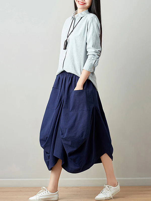 Artistic Retro Ramie Cotton 6 Colors Loose Irregular Elasticity Skirt - Image 13