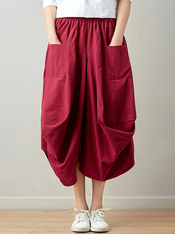 Artistic Retro Ramie Cotton 6 Colors Loose Irregular Elasticity Skirt - Image 14