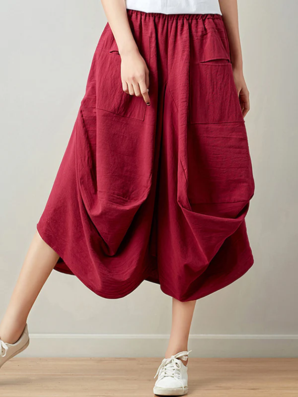 Artistic Retro Ramie Cotton 6 Colors Loose Irregular Elasticity Skirt - Image 15