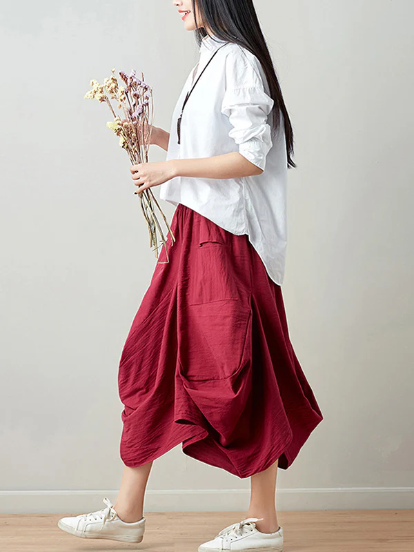 Artistic Retro Ramie Cotton 6 Colors Loose Irregular Elasticity Skirt - Image 16
