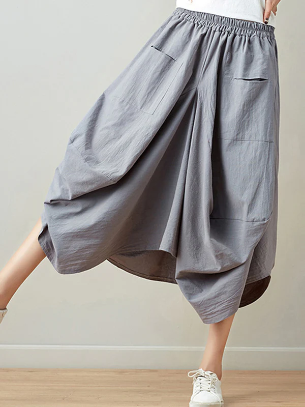 Artistic Retro Ramie Cotton 6 Colors Loose Irregular Elasticity Skirt - Image 17