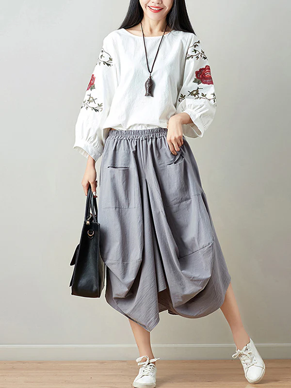 Artistic Retro Ramie Cotton 6 Colors Loose Irregular Elasticity Skirt - Image 18