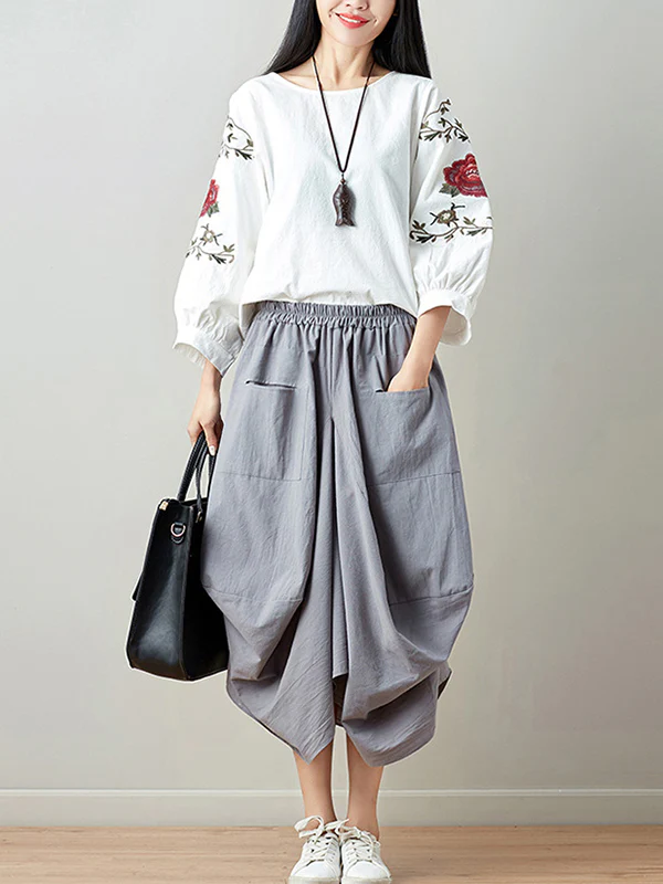 Artistic Retro Ramie Cotton 6 Colors Loose Irregular Elasticity Skirt - Image 19