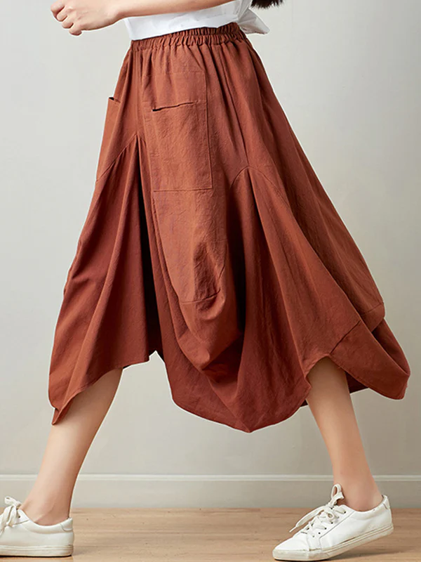 Artistic Retro Ramie Cotton 6 Colors Loose Irregular Elasticity Skirt - Image 20