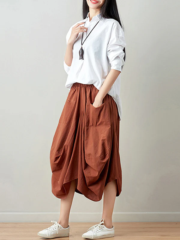 Artistic Retro Ramie Cotton 6 Colors Loose Irregular Elasticity Skirt - Image 21
