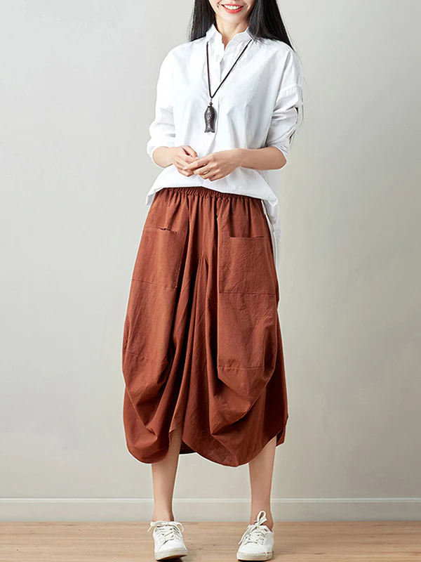 Artistic Retro Ramie Cotton 6 Colors Loose Irregular Elasticity Skirt - Image 22