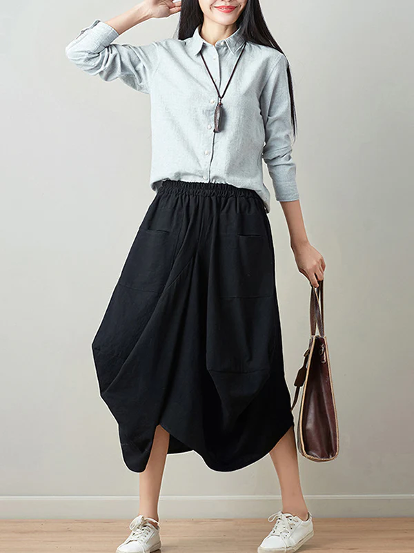Artistic Retro Ramie Cotton 6 Colors Loose Irregular Elasticity Skirt - Image 23