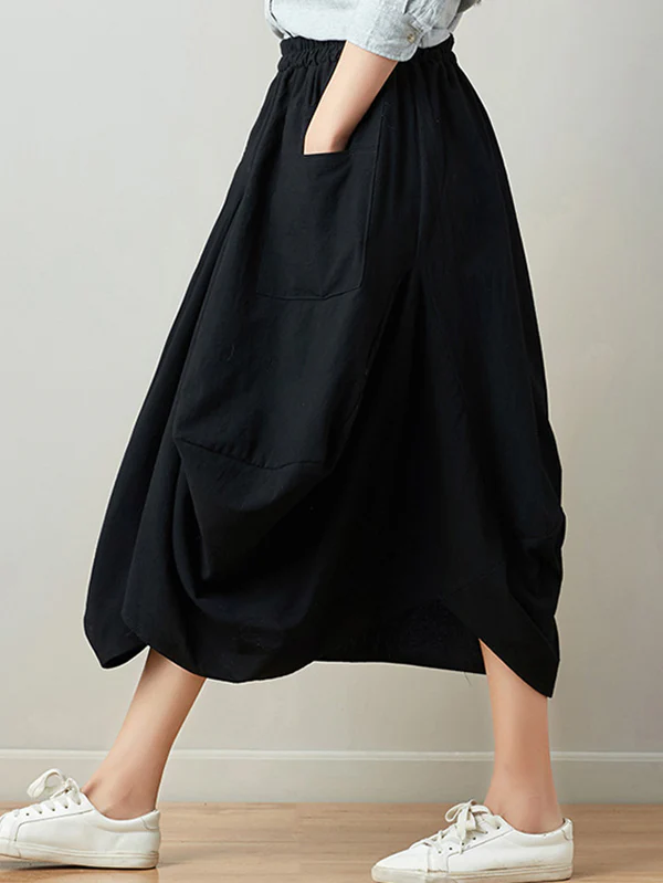 Artistic Retro Ramie Cotton 6 Colors Loose Irregular Elasticity Skirt - Image 24