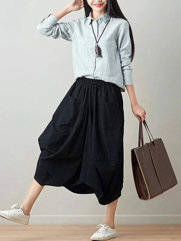 Artistic Retro Ramie Cotton 6 Colors Loose Irregular Elasticity Skirt - Image 25