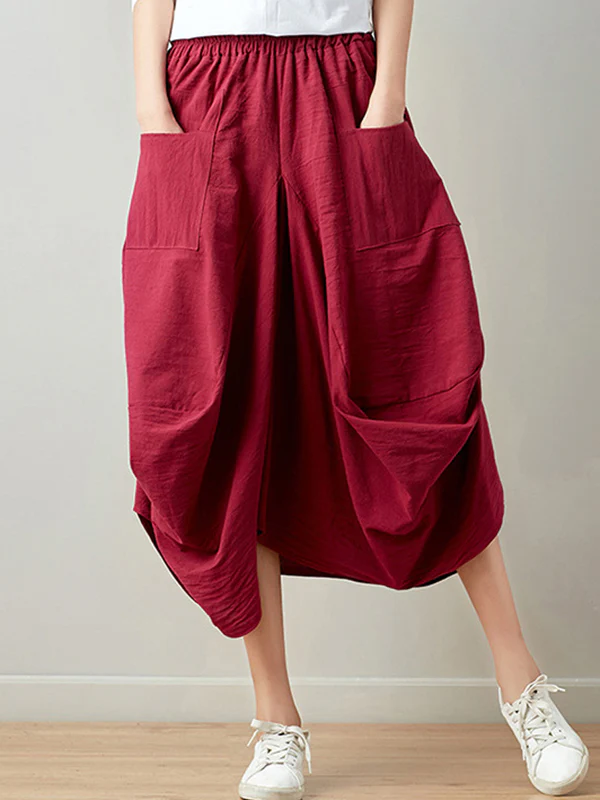 Artistic Retro Ramie Cotton 6 Colors Loose Irregular Elasticity Skirt - Image 3