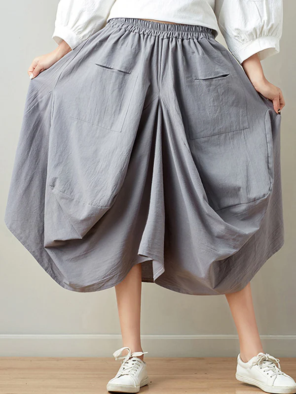 Artistic Retro Ramie Cotton 6 Colors Loose Irregular Elasticity Skirt - Image 4