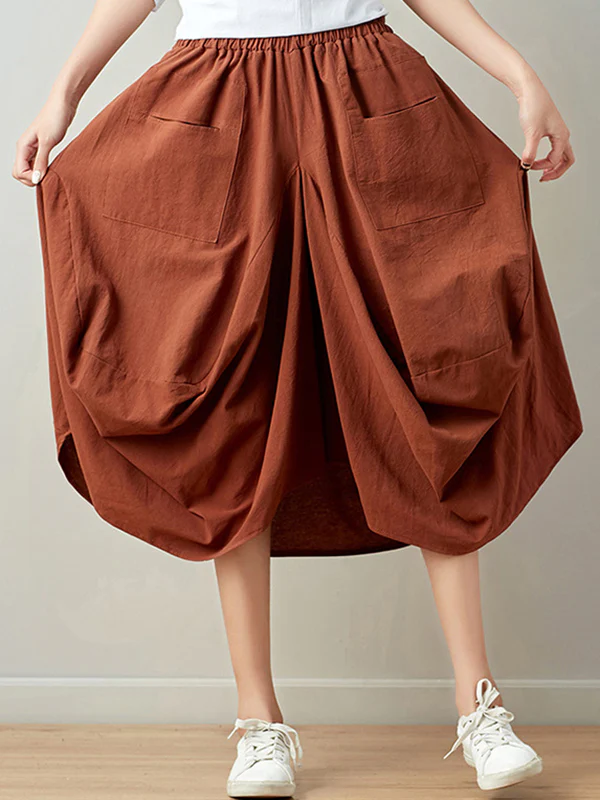 Artistic Retro Ramie Cotton 6 Colors Loose Irregular Elasticity Skirt - Image 5
