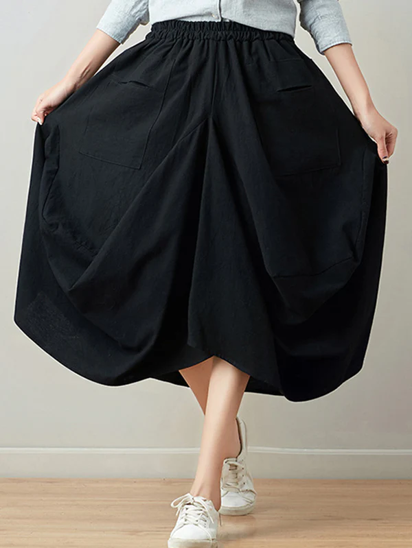 Artistic Retro Ramie Cotton 6 Colors Loose Irregular Elasticity Skirt - Image 6
