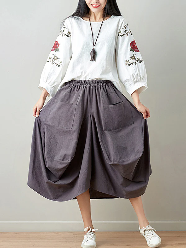 Artistic Retro Ramie Cotton 6 Colors Loose Irregular Elasticity Skirt - Image 8