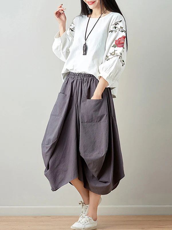 Artistic Retro Ramie Cotton 6 Colors Loose Irregular Elasticity Skirt - Image 9