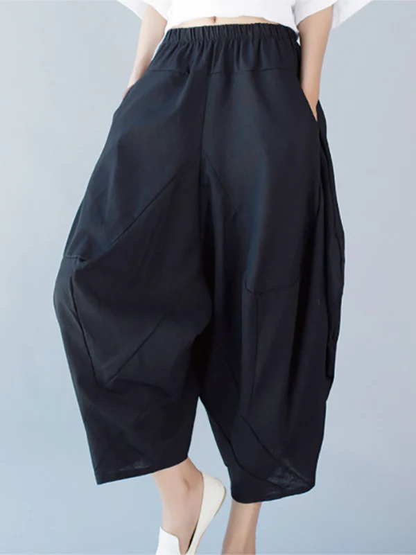 Artistic Retro Ramie Cotton Solid Color Elasticity Harem Pants - Image 2