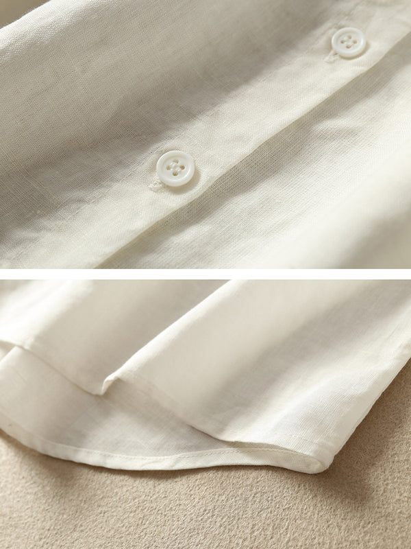 Artistic Retro Short Sleeves Loose Pleated Solid Color Blouses&Shirts Tops - Image 10