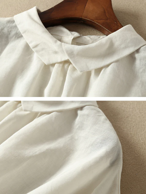 Artistic Retro Short Sleeves Loose Pleated Solid Color Blouses&Shirts Tops - Image 9