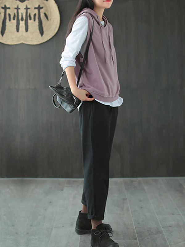 Artistic Retro Solid Hooded Vest - Image 10