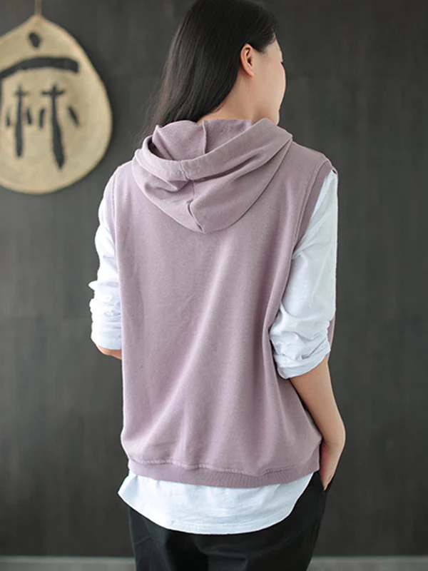 Artistic Retro Solid Hooded Vest - Image 11