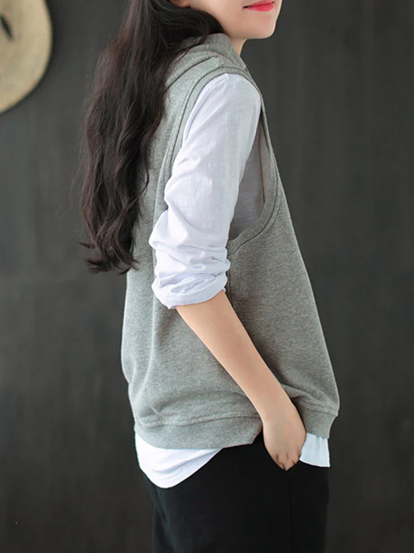 Artistic Retro Solid Hooded Vest - Image 13