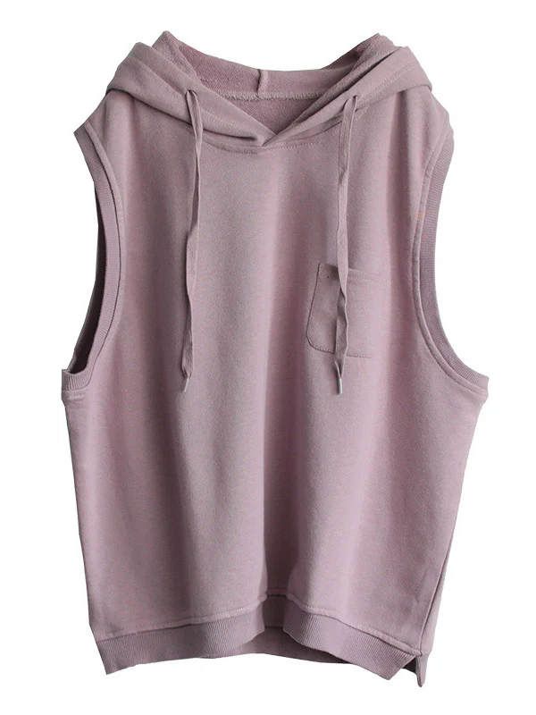 Artistic Retro Solid Hooded Vest - Image 16