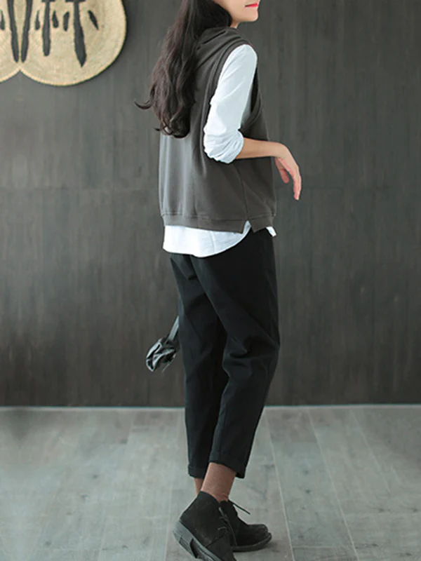 Artistic Retro Solid Hooded Vest - Image 6
