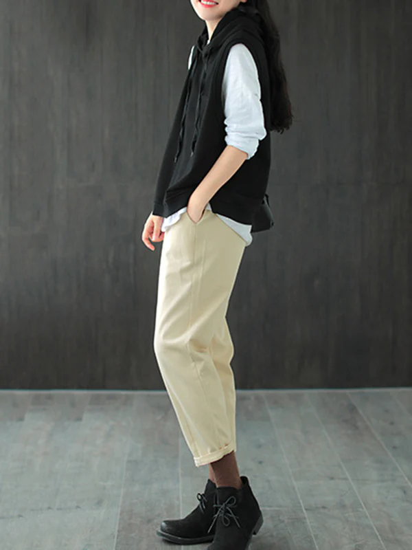 Artistic Retro Solid Hooded Vest - Image 7