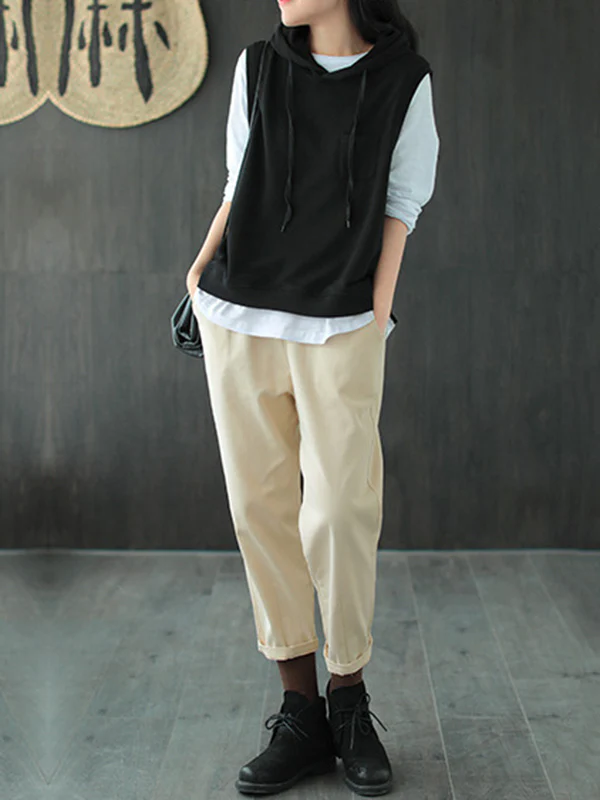 Artistic Retro Solid Hooded Vest - Image 8