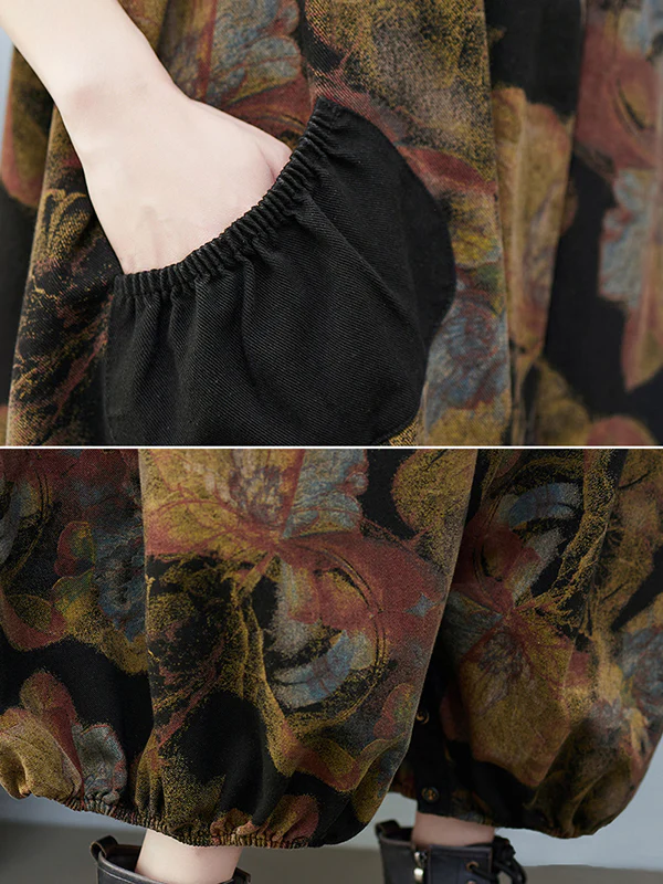 Artistic Retro Vintage Loose Floral Printed Square-Neck Sleeveless Overalls - Image 10