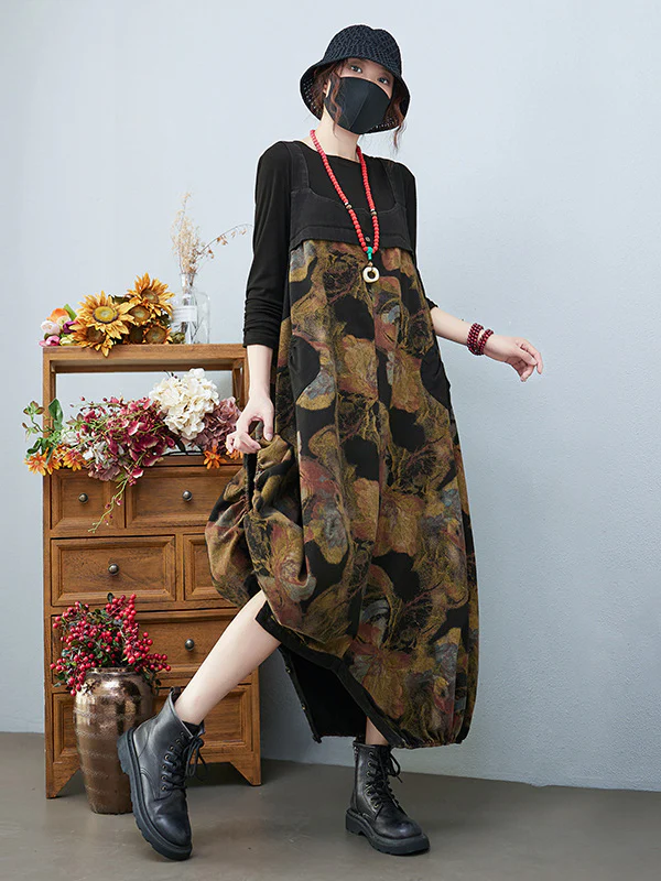 Artistic Retro Vintage Loose Floral Printed Square-Neck Sleeveless Overalls - Image 6