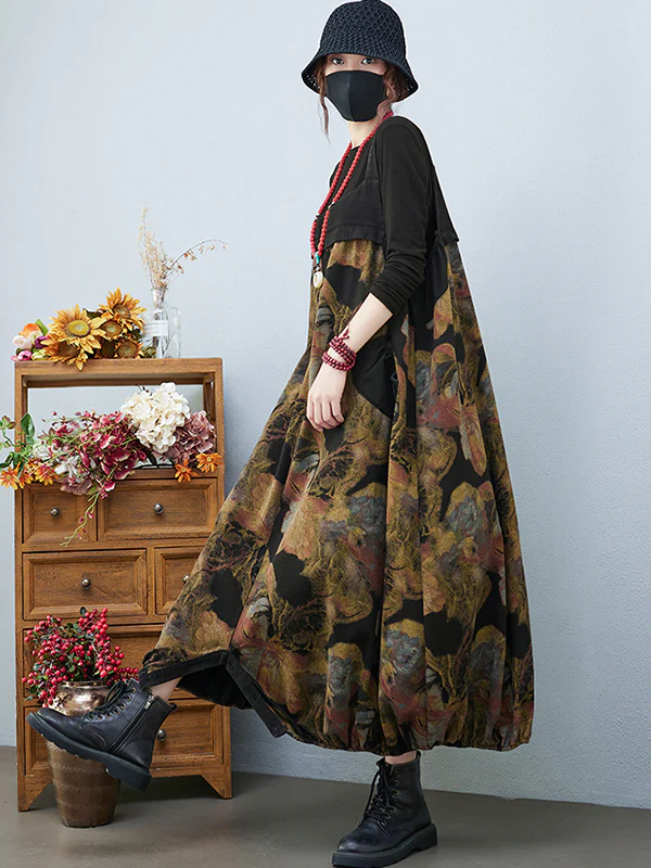 Artistic Retro Vintage Loose Floral Printed Square-Neck Sleeveless Overalls - Image 7