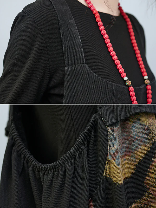 Artistic Retro Vintage Loose Floral Printed Square-Neck Sleeveless Overalls - Image 9