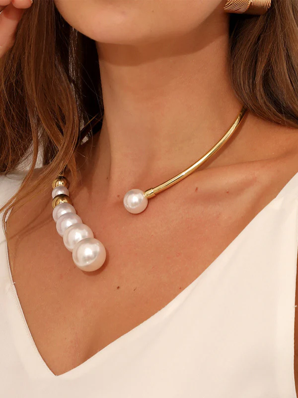 Asymmetric Beaded Geometric Dainty Necklace Necklaces Accessories - Image 2