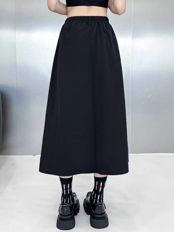 Asymmetric Contrast Color Split-Joint Lapel Blouses&Shirts Tops + A-Line Elasticated Waist Pockets Streamer Skirts Bottoms Two Pieces Set - Image 13