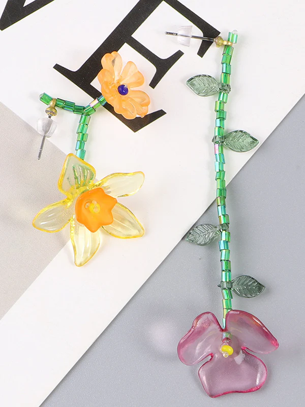 Asymmetric Flower Shape Geometric Drop Earrings - Image 4