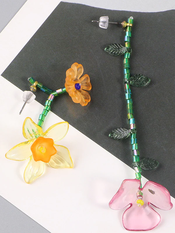 Asymmetric Flower Shape Geometric Drop Earrings - Image 6