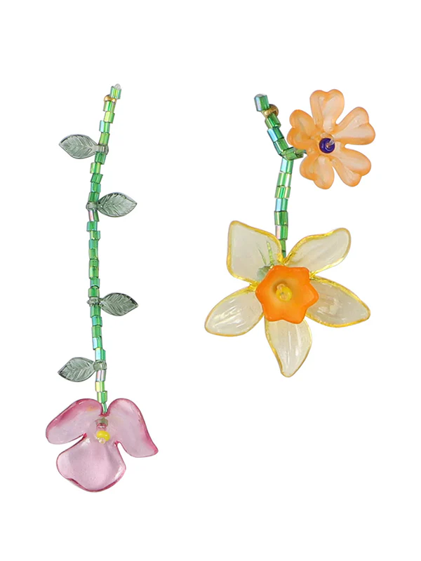 Asymmetric Flower Shape Geometric Drop Earrings - Image 7