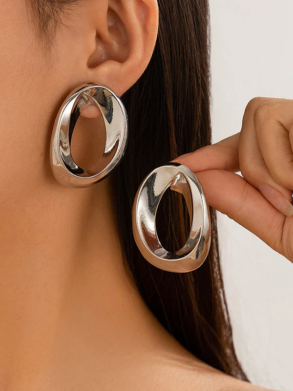 Asymmetric Shiny Solid Color Earrings Accessories - Image 2