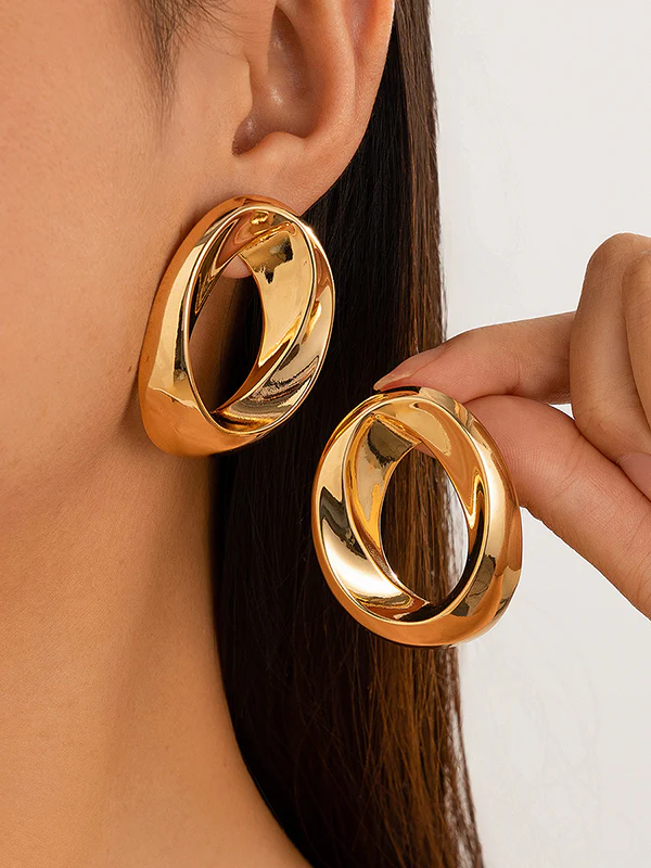 Asymmetric Shiny Solid Color Earrings Accessories - Image 3