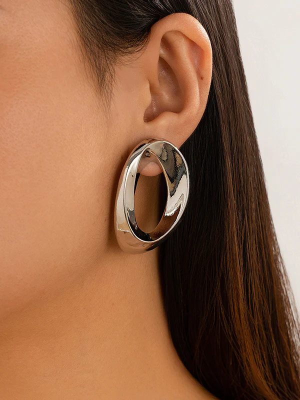 Asymmetric Shiny Solid Color Earrings Accessories - Image 4