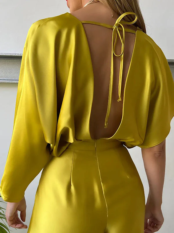 Asymmetric Solid Color Deep V-Neck Jumpsuits - Image 4