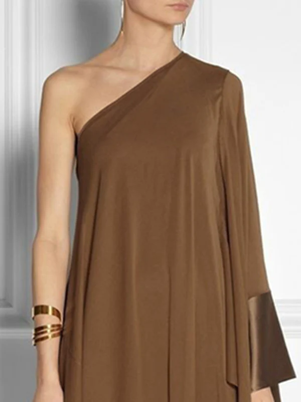 Loose Asymmetric Split-Joint One-Shoulder Maxi Dresses - Image 3