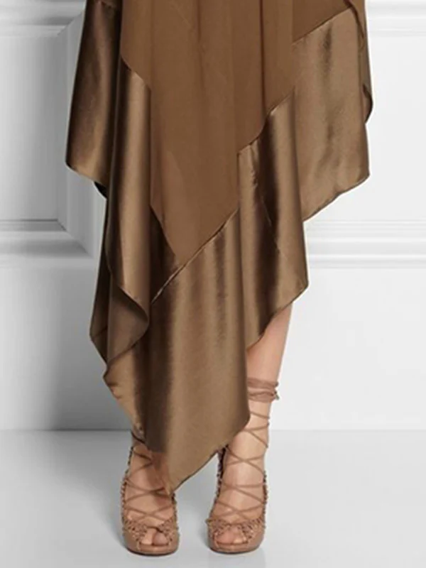 Loose Asymmetric Split-Joint One-Shoulder Maxi Dresses - Image 4