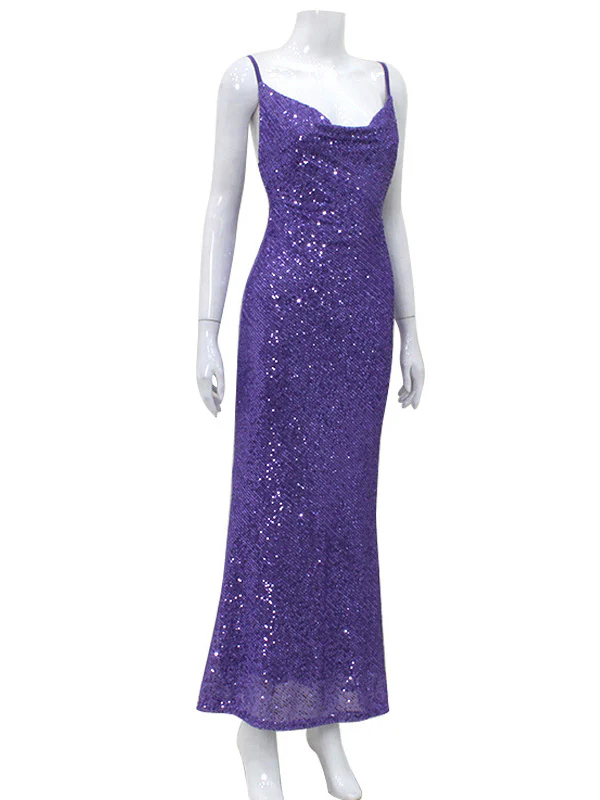 Back Cross Sequined Split-Joint Spaghetti-Neck Maxi Dresses - Image 10